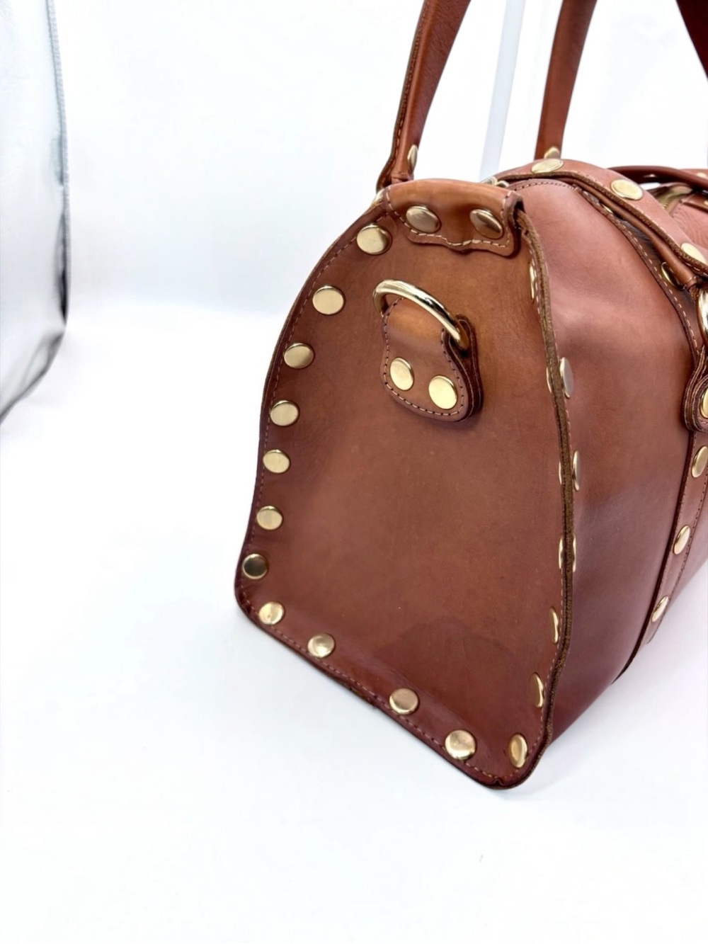 Hammitt Westwood Bag Elevated Chic Gold Studded Rivets Dr Brown Leather Satchel - Picture 5 of 14